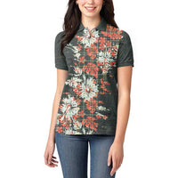 Hawaii Tartan With Hibiscus Women Polo Shirt Polynesian Pattern Vintage