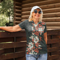 Hawaii Tartan With Hibiscus Women Polo Shirt Polynesian Pattern Vintage
