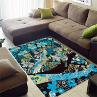 Japanese Hawaiian Crane Area Rug Blue Tapa Patchwork Pattern LT9 - Polynesian Pride