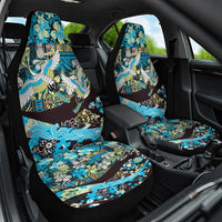 Japanese Hawaiian Crane Car Seat Cover Blue Tapa Patchwork Pattern