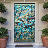 Japanese Hawaiian Crane Door Cover Blue Tapa Patchwork Pattern