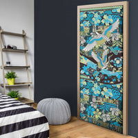 Japanese Hawaiian Crane Door Cover Blue Tapa Patchwork Pattern