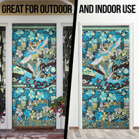 Japanese Hawaiian Crane Door Cover Blue Tapa Patchwork Pattern