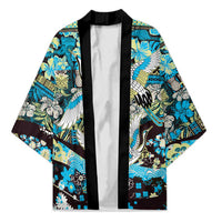 Japanese Hawaiian Crane Kimono Blue Tapa Patchwork Pattern LT9 Unisex Blue - Polynesian Pride