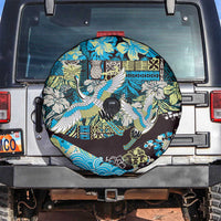 Japanese Hawaiian Crane Spare Tire Cover Blue Tapa Patchwork Pattern LT9 Blue - Polynesian Pride