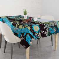 Japanese Hawaiian Crane Tablecloth Blue Tapa Patchwork Pattern LT9 - Polynesian Pride