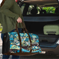 Japanese Hawaiian Crane Travel Bag Blue Tapa Patchwork Pattern LT9 - Polynesian Pride