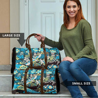 Japanese Hawaiian Crane Travel Bag Blue Tapa Patchwork Pattern LT9 - Polynesian Pride