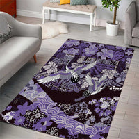 Japanese Hawaiian Crane Area Rug Purple Tapa Patchwork Pattern LT9 - Polynesian Pride
