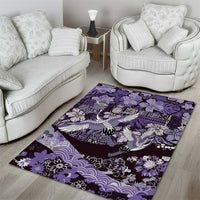 Japanese Hawaiian Crane Area Rug Purple Tapa Patchwork Pattern LT9 - Polynesian Pride