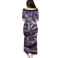 Japanese Hawaiian Crane Family Matching Puletasi and Hawaiian Shirt Purple Tapa Patchwork Pattern LT9 - Polynesian Pride