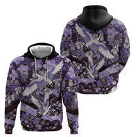 Japanese Hawaiian Crane Hoodie Purple Tapa Patchwork Pattern LT9 - Polynesian Pride