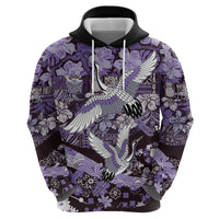 Japanese Hawaiian Crane Hoodie Purple Tapa Patchwork Pattern LT9 - Polynesian Pride