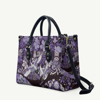 Japanese Hawaiian Crane Leather Bag Purple Tapa Patchwork Pattern