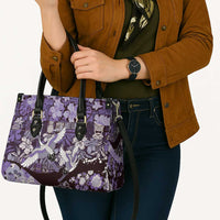 Japanese Hawaiian Crane Leather Bag Purple Tapa Patchwork Pattern