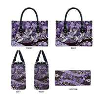 Japanese Hawaiian Crane Leather Bag Purple Tapa Patchwork Pattern