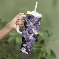 Japanese Hawaiian Crane Tumbler With Handle Purple Tapa Patchwork Pattern LT9 - Polynesian Pride