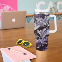 Japanese Hawaiian Crane Tumbler With Handle Purple Tapa Patchwork Pattern LT9 - Polynesian Pride