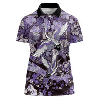 Japanese Hawaiian Crane Women Polo Shirt Purple Tapa Patchwork Pattern LT9 Female Purple - Polynesian Pride