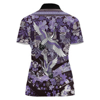 Japanese Hawaiian Crane Women Polo Shirt Purple Tapa Patchwork Pattern LT9 - Polynesian Pride