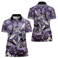 Japanese Hawaiian Crane Women Polo Shirt Purple Tapa Patchwork Pattern LT9 - Polynesian Pride