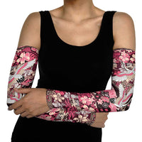 Japanese Hawaiian Crane Arm Sleeves Soft Pink Tapa Patchwork Pattern