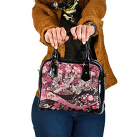 Japanese Hawaiian Crane Shoulder Handbag Soft Pink Tapa Patchwork Pattern