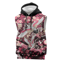 Japanese Hawaiian Crane Sleeveless Hoodie Soft Pink Tapa Patchwork Pattern LT9 Pink - Polynesian Pride