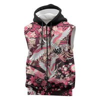 Japanese Hawaiian Crane Sleeveless Zip Hoodie Soft Pink Tapa Patchwork Pattern LT9 Pink - Polynesian Pride