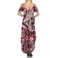 Japanese Hawaiian Crane Summer Maxi Dress Soft Pink Tapa Patchwork Pattern LT9 - Polynesian Pride