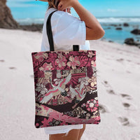 Japanese Hawaiian Crane Tote Bag Soft Pink Tapa Patchwork Pattern