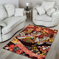 Japanese Hawaiian Crane Area Rug Yellow Ochre Tapa Patchwork Pattern LT9 - Polynesian Pride