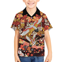 Japanese Hawaiian Crane Family Matching Mermaid Dress and Hawaiian Shirt Yellow Ochre Tapa Patchwork Pattern