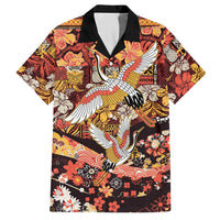 Japanese Hawaiian Crane Hawaiian Shirt Yellow Ochre Tapa Patchwork Pattern