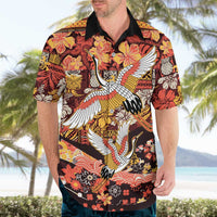 Japanese Hawaiian Crane Hawaiian Shirt Yellow Ochre Tapa Patchwork Pattern
