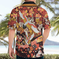 Japanese Hawaiian Crane Hawaiian Shirt Yellow Ochre Tapa Patchwork Pattern
