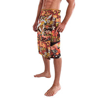 Japanese Hawaiian Crane Lavalava Yellow Ochre Tapa Patchwork Pattern LT9 - Polynesian Pride
