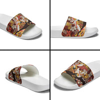 Japanese Hawaiian Crane Slide Sandals Yellow Ochre Tapa Patchwork Pattern LT9 - Polynesian Pride