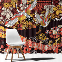 Japanese Hawaiian Crane Window Curtain Yellow Ochre Tapa Patchwork Pattern LT9 - Polynesian Pride