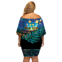 Matariki Te Tau Hou Maori Family Matching Off Shoulder Short Dress and Hawaiian Shirt New Zealand Silver Fern Night Starry Sky