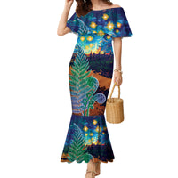 Personalised New Zealand Matariki Art Star Family Matching Mermaid Dress and Hawaiian Shirt Koru Fern Night Starry Sky