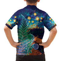 Personalised New Zealand Matariki Art Star Family Matching Off The Shoulder Long Sleeve Dress and Hawaiian Shirt Koru Fern Night Starry Sky LT9 - Polynesian Pride