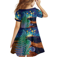 Personalised New Zealand Matariki Art Star Family Matching Off The Shoulder Long Sleeve Dress and Hawaiian Shirt Koru Fern Night Starry Sky LT9 - Polynesian Pride