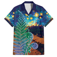 Personalised New Zealand Matariki Art Star Family Matching Off The Shoulder Long Sleeve Dress and Hawaiian Shirt Koru Fern Night Starry Sky LT9 Dad's Shirt - Short Sleeve Black - Polynesian Pride