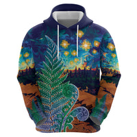 Personalised New Zealand Matariki Art Star Zip Hoodie Koru Fern Night Starry Sky