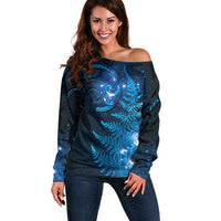 New Zealand Matariki Off Shoulder Sweater Blue Milky Way Stars Night Sky