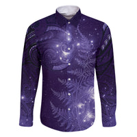 New Zealand Matariki Family Matching Off The Shoulder Long Sleeve Dress and Hawaiian Shirt Purple Milky Way Stars Night Sky LT9 Dad's Shirt - Long Sleeve Purple - Polynesian Pride