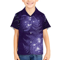 New Zealand Matariki Family Matching Off The Shoulder Long Sleeve Dress and Hawaiian Shirt Purple Milky Way Stars Night Sky LT9 Son's Shirt Purple - Polynesian Pride