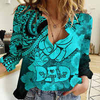 Polynesian Pride Happy Father Day Women Casual Shirt I Love You Dad - Polynesian Tribal Aqua LT9 Female Aqua - Polynesian Pride