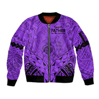 Polynesian Father's Day Gift For Dad Sleeve Zip Bomber Jacket Super Father In The World - Purple Polynesian Pattern LT9 Unisex Purple - Polynesian Pride